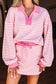Pink Stripe Collared V-Neck Drop Shoulder Pullover and Skort Two Piece Set