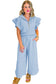 Textured Ruffle Sleeve Zip Top & Wide-Leg Pants Set
