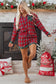 Red Plaid Contrast Patched Christmas Holiday Long Sleeve Shirt and Short Two Piece Pajama Set