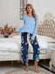 Round Neck Top and Printed Pants Lounge Set