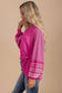 Pink Contrast Print Striped Raglan Long Sleeve Loose Top