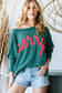 Green Merry Graphic Corded Batwing Sleeve Knit Top