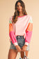 Rose Red Color Block Sleeve Loose Fit Top