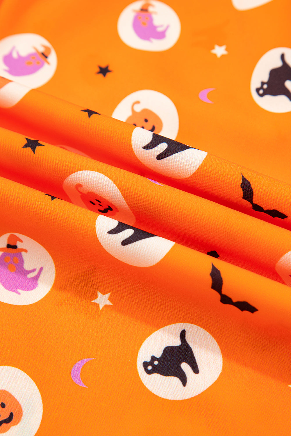Orange Halloween Print Lapel Shirt and Pants Pajama Set