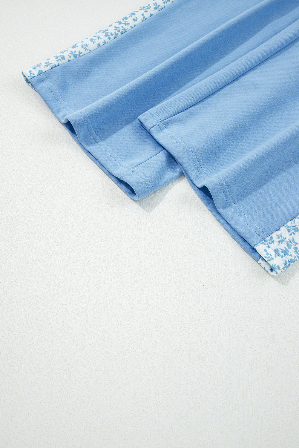 Blue Floral Patchwork Drop Shoulder Pullover and Sweatpants Lounge Set