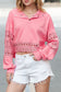 Pink Hollow Embroidery Patchwork Snap Button Sweatshirt