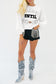 White Classy Until Kickoff Football Plush Letter Patched Loose Sweatshirt