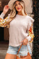 Cable Knit Ruffle Detail Contrast Floral Sleeve Patchwork Sweater