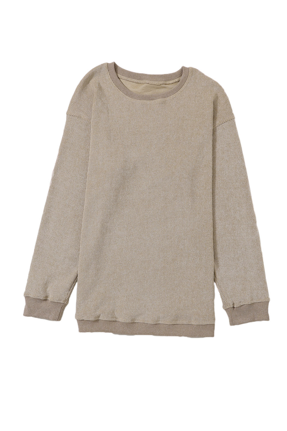 Green Ribbed Round Neck Drop Sleeve Pullover Sweatshirt