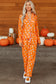 Orange Halloween Print Lapel Shirt and Pants Pajama Set