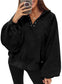 Black Snap Buttons Collared Balloon Sleeve Oversized Sweatshirt