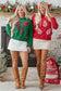 Red Playful Christmas Tree Patched Dropped Shoulder Sweatshirt
