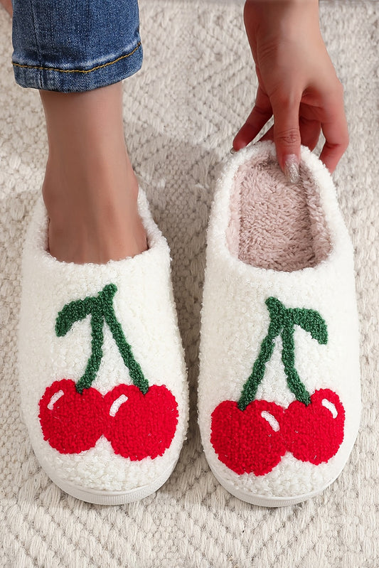 Cute Cherry Open Heel Plush Slippers