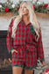 Red Plaid Contrast Patched Christmas Holiday Long Sleeve Shirt and Short Two Piece Pajama Set