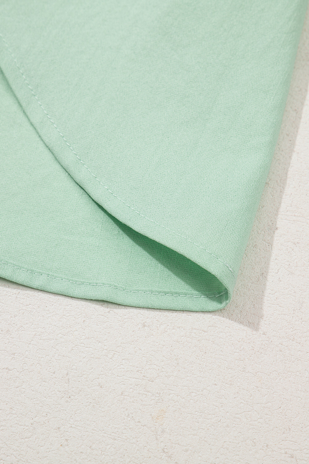 Mint Floral Embroidered Puff Sleeve Split-Neck Blouse