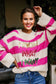 Rose Striped I Know What I Want Sequin Letter Graphic Colorblock Loose Sweater