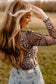 Leopard Mesh Smocked Neck Long Sleeve Bodysuit