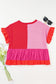 Tomato Red Mix Knitted Patchwork Ruffle Trim Loose T Shirt