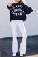Navy Blue Classy Until Kickoff Letter Graphic Loose Sweatshirt