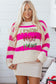 Rose Striped I Know What I Want Sequin Letter Graphic Colorblock Loose Sweater