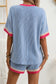 Sky Blue Twisted Corded Contrast Trim T Shirt and Shorts Set