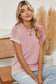 Apricot Pink Colorblock Crinkle Rib Round Neck T Shirt