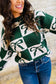 Green Bow Print Checkered Knit Sweater