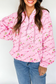 Pink Floral Print Half Zip Drawstring Hoodie