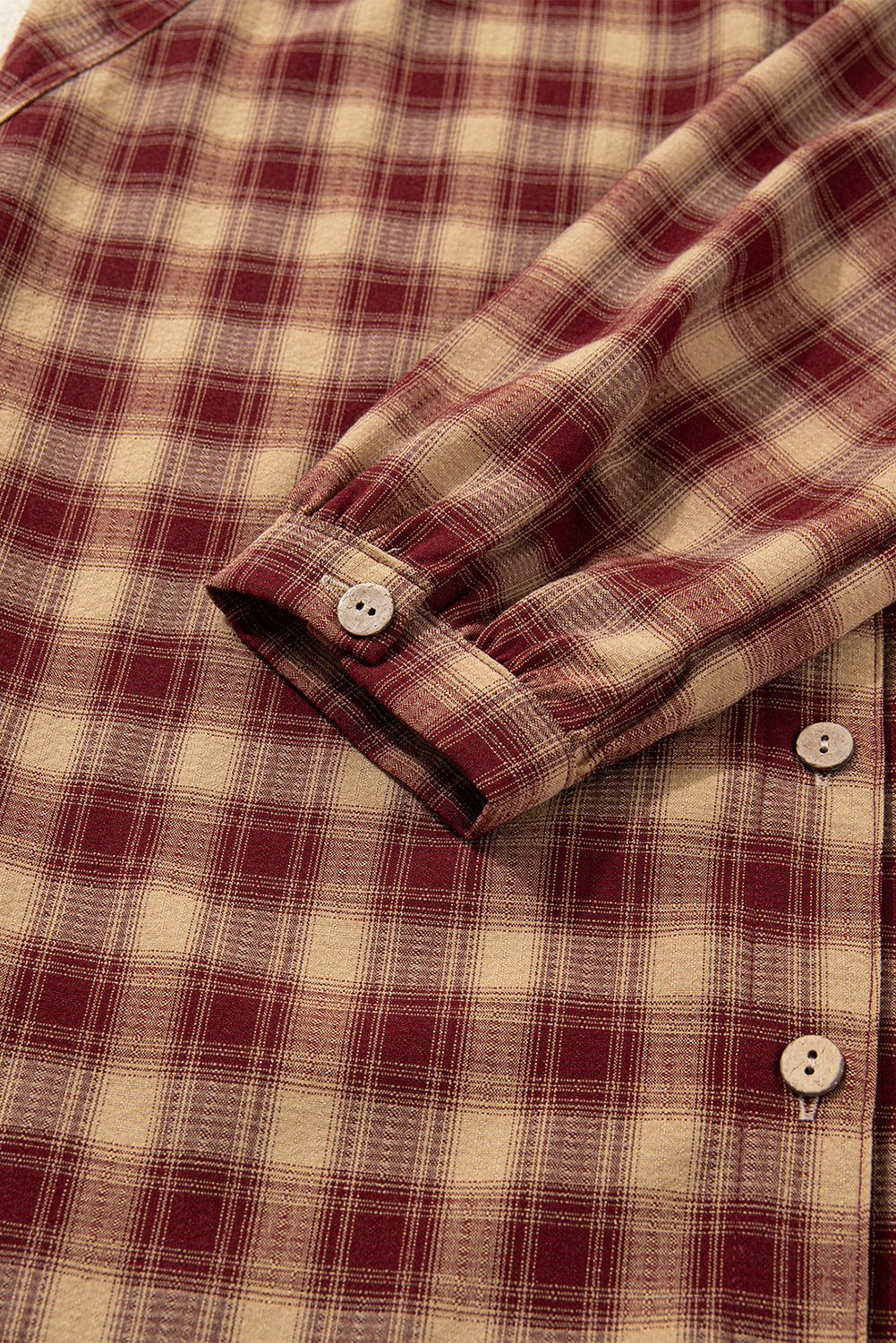 Red Plaid Print Ruffled Long Sleeve Patchwork Hem Mini Shirt Dress