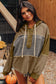Green Mixed Texture Patchwork Exposed Seam Half Button Pullover Hooded Sweatshirt