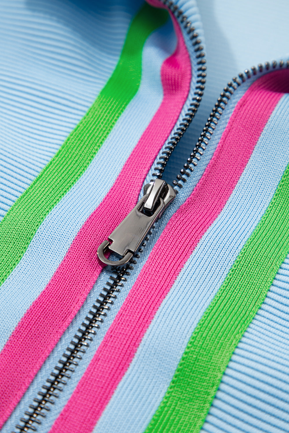 Blue Striped Detail Flutter Sleeve Zipped Collar Short Set