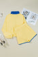 Yellow Color Block Patchwork Half Button Pullover and Shorts Two Piece Outfit