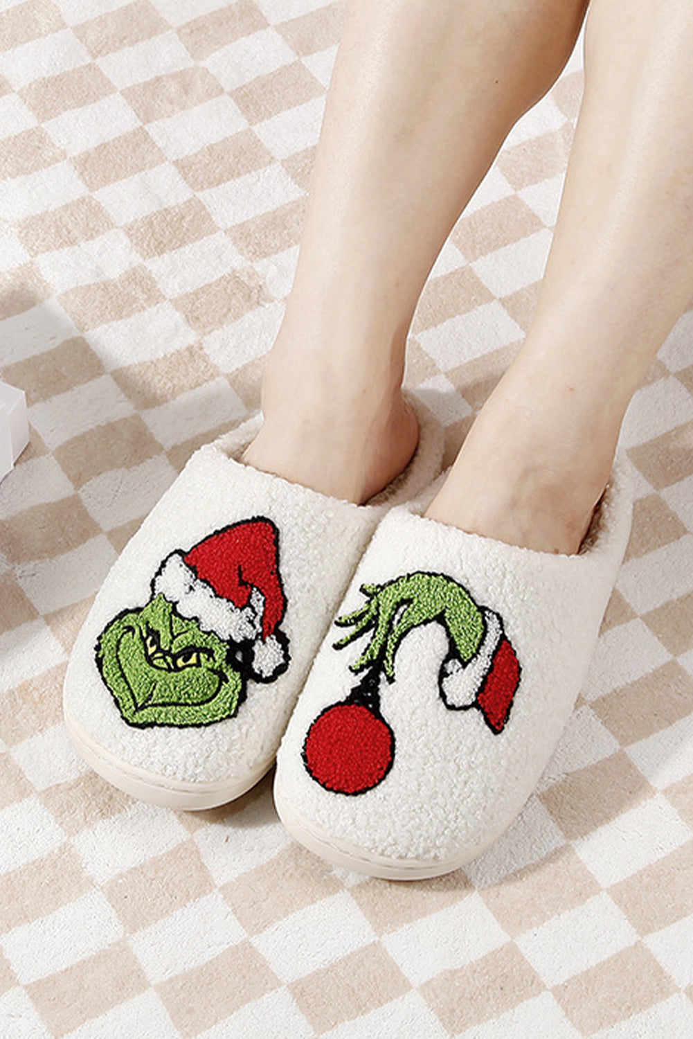 White Cartoon Christmas Elf Winter Cozy Slippers