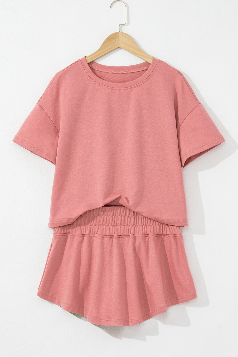 Two Piece Cropped Tee and Ruffle High Waist Skort Set