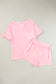 Light Pink Waffle Knit Oversize Tee and Shorts Set