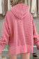 Rose Stripe Thumbhole Side Slits Drop Shoulder Loose Fit Hoodie