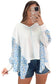 White Abstract Patchwork Waffle V Neck Dolman Top