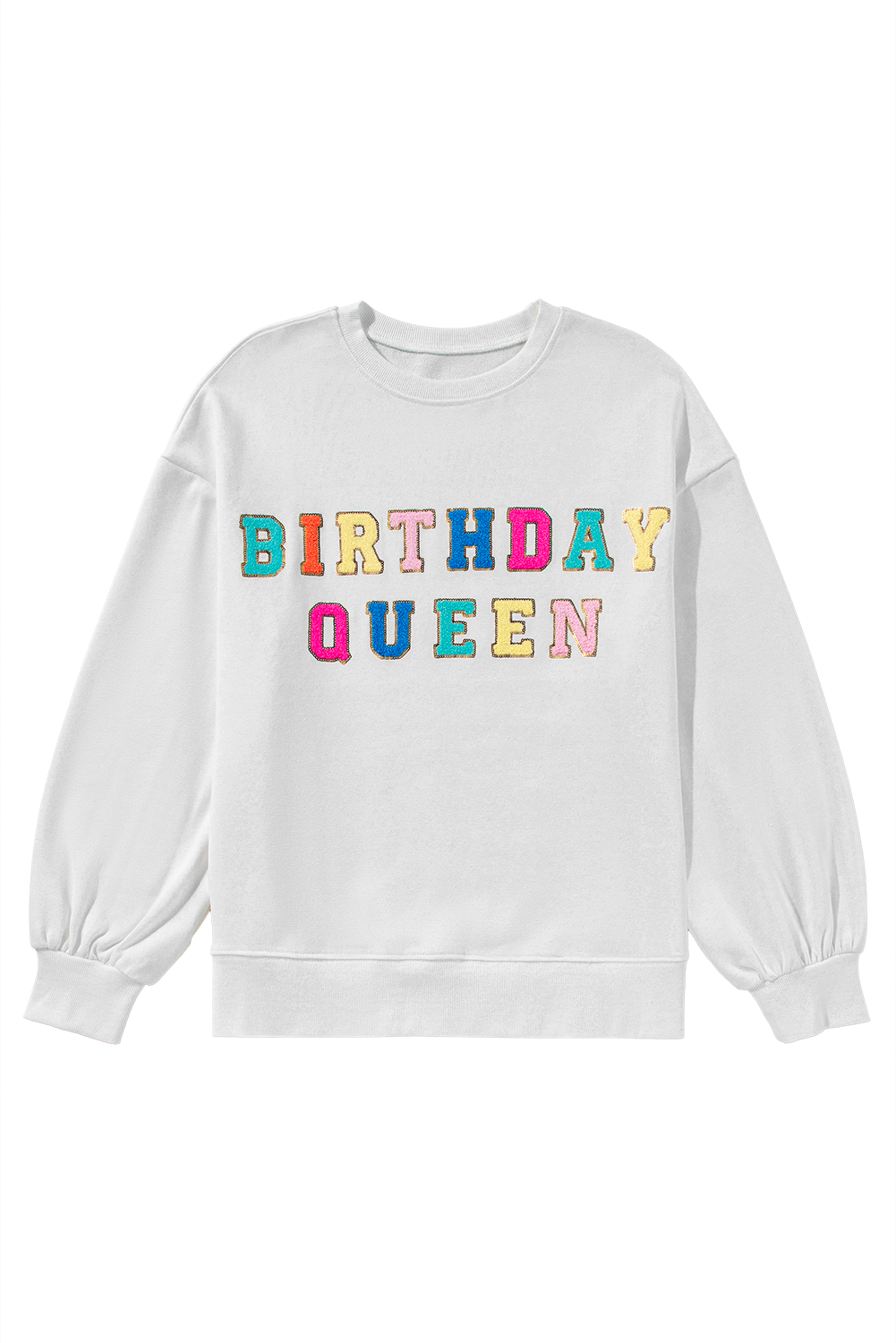 White BIRTHDAY QUEEN Graphic Lantern Sleeve Sweatshirt