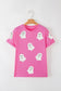 Pink Sequin Halloween Ghost Patched Casual T-Shirt