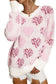 Pink Heart Leopard Print Pearled Ribbed Trim Fuzzy Sweater