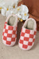 Light Blue Checkered Print Fuzzy Slip On Winter Slippers