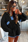 Black Colorblock Patchwork Half Button Pullover and Shorts Outfit