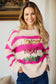 Rose Striped I Know What I Want Sequin Letter Graphic Colorblock Loose Sweater