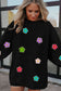 Black Flower Chenille Glitter Embroidered Ribbed Sweatshirt