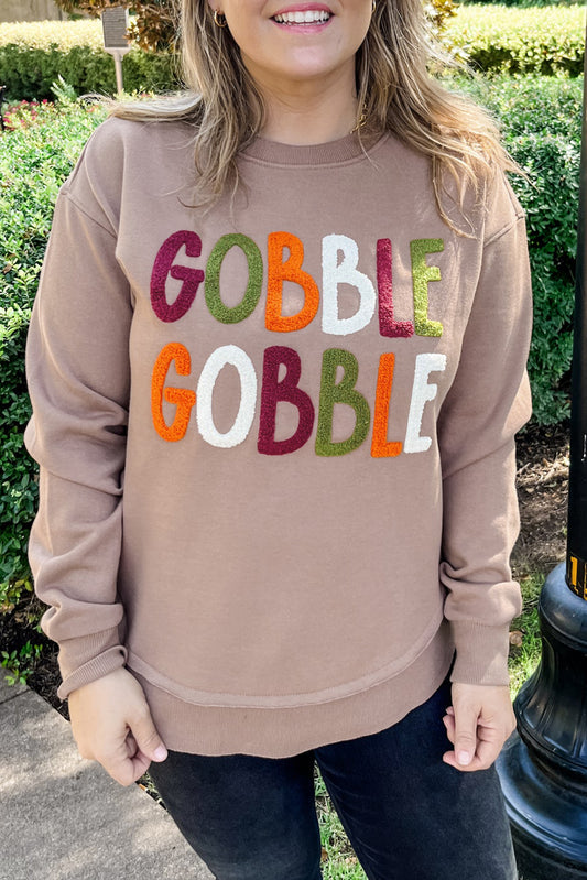 Gobble Letter Graphic Thanksgiving Sweatshirt