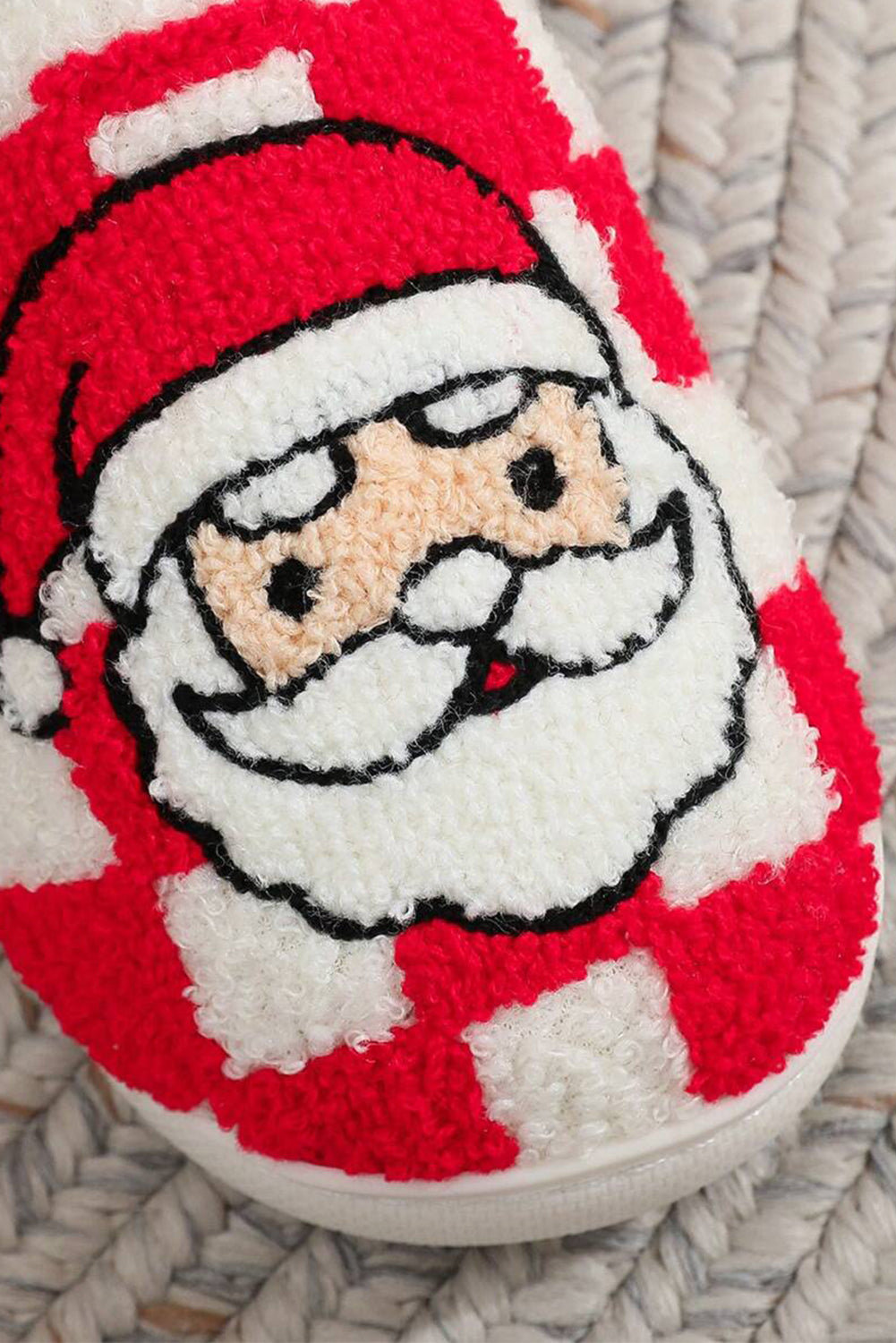 Red Checkered Santa Claus Graphic Plush Home Slippers