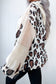 Leopard Mixed Texture Patchwork Zip Up Drop Shoulder Hoodie