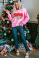 Pink Merry Christmas Graphic Sequin Sleeve Patchwork Top