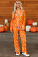 Orange Halloween Print Lapel Shirt and Pants Pajama Set