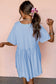 Raw Edge Pocketed Babydoll T-Shirt Dress – Blue